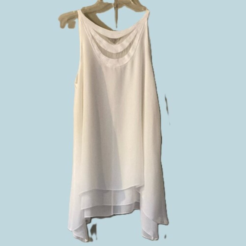 Elegant White Layered Top | Sleeveless | XS